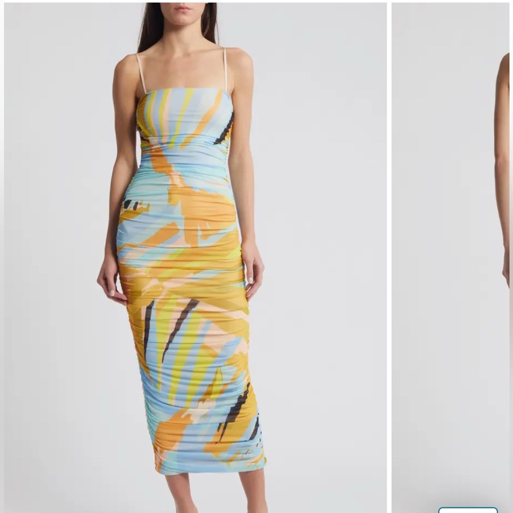 AFRM Bird of Paradise Dress Blue and Yellow Abstract Midi XS NWT